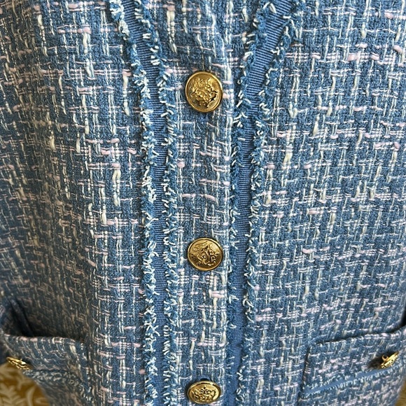 Talbots Tweed Gold Buttons V-Neck Coatigan Jacket Sz 14P - Picture 3 of 9